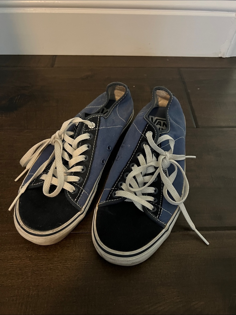 Vans Men’s Low-Top Sneakers in Black Suede and Blue canvas